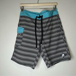 RVCA Men’s Performance Stretch Board Short Blue, Black, And White Stripe Size 29